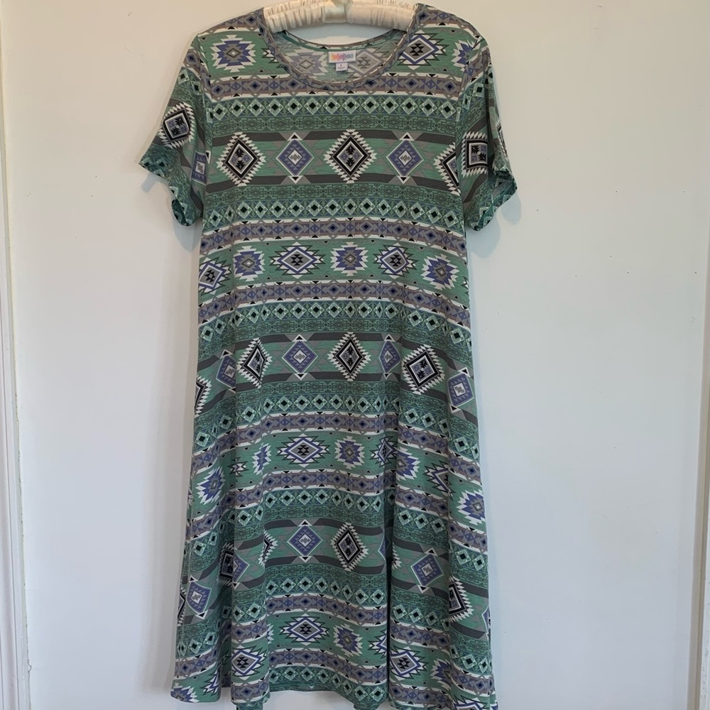 LuLaRoe Green and Purple Aztec Print Dress